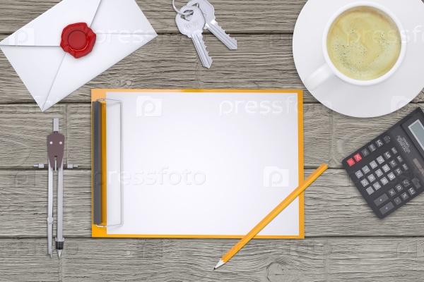 Folder, divider with keys on office table, stock photo