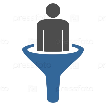 Sales funnel icon from Business Bicolor Set. Glyph style: bicolor flat symbol, cobalt and gray colors, rounded angles, white background.
