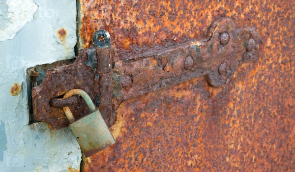 Rusted Locked Solid Metal Door Hinge Padlock