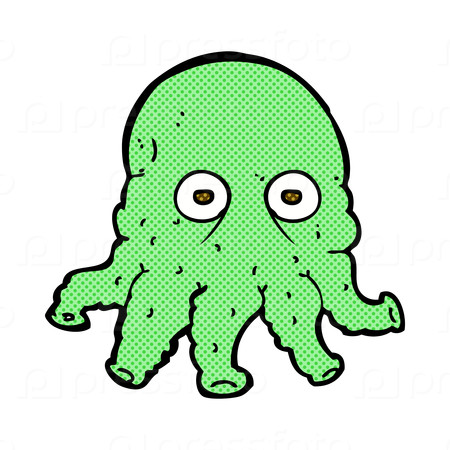 retro comic book style cartoon alien squid face
