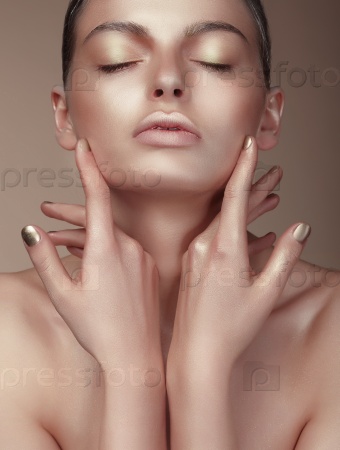 Stock Photo: Portrait of Young Cute Woman with Bronzed Skin
