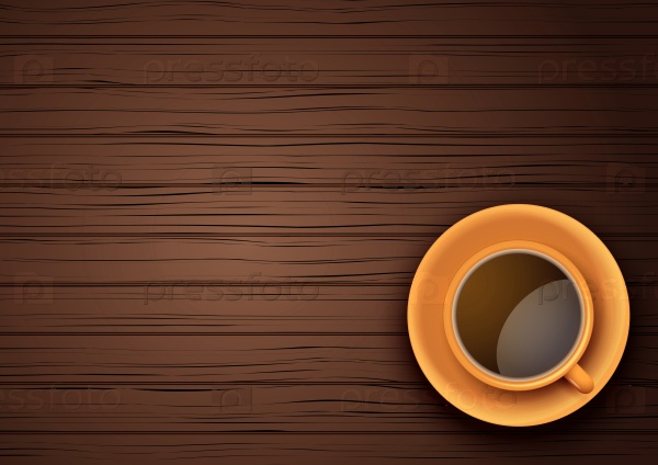 Top view of cup of coffee or tea on the table dark wood with space for text, stock photo