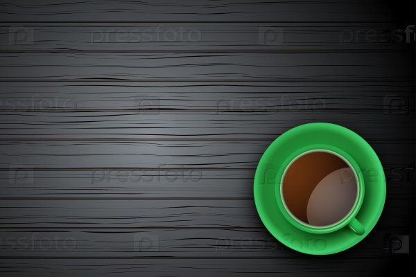 Top view of cup of coffee or tea on the table dark wood with space for text