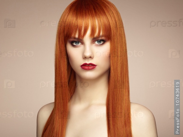 Portrait of beautiful sensual woman with elegant hairstyle. Perfect makeup. Redhead girl. Fashion photo, stock photo