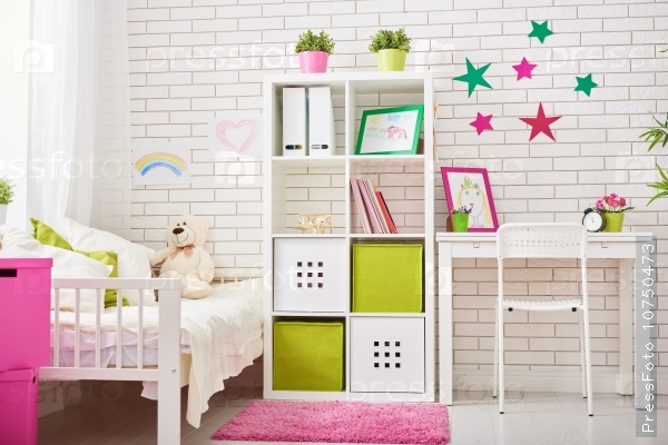 Interior of colorful bedroom for child girl