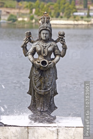 FEBRUARY 21, 2014, KRISHNARAJSAGAR, KARNATAKA, INDIA -Sculpture of the Goddess Kaveri in the  Brindaban Gardens at the Krishnarajsagar Hydro Power Station