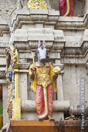 FEBRUARY 25, 2014, BANGALORE, KARNATAKA, INDIA - Sculpture of Hayagriva, horse-headed incarnation of Vishnu, on the wall of the Hindu temple