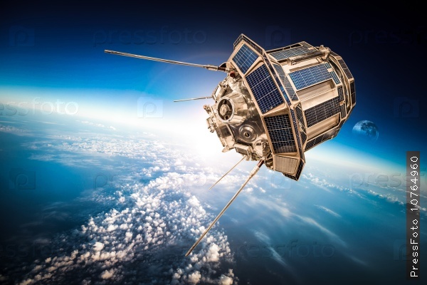 Space satellite orbiting the earth. Elements of this image furnished by NASA, stock photo