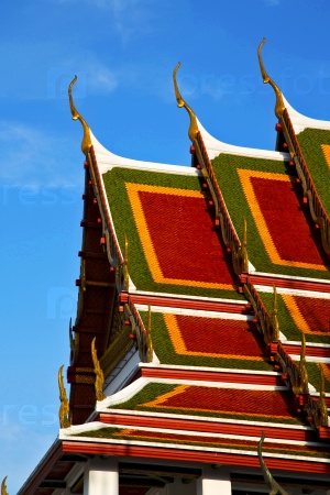 bangkok in the temple  thailand abstract cross colors roof wat  palaces   asia sky   and  colors