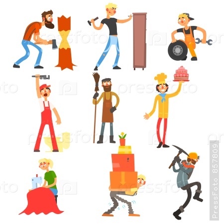 Profession and Occupation, people with their working tools Vector Illustration Set