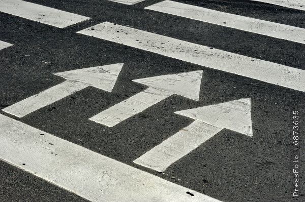 Zebra pedestrian crossing the road - three arrows with the direction of movement