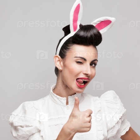 winking and thumbs up sexy pin up style bunny girl