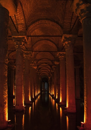 Ancient underground basilica cistern for water storage, Istanbul landmark