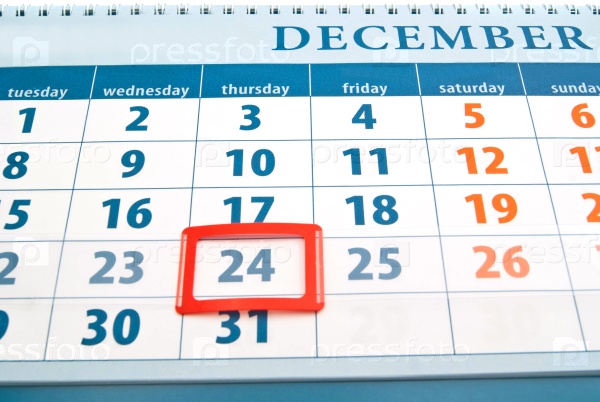 Christmas day date on calendar closeup background , stock photo