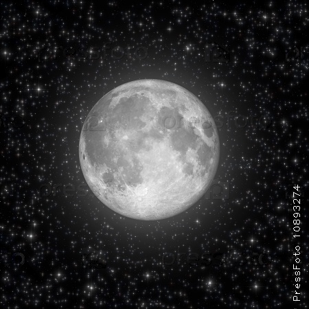Full Moon and stars in black space. Illustration