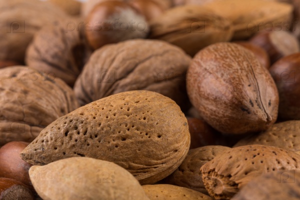 Variety of Mixed Nuts as a background - close up image, stock photo