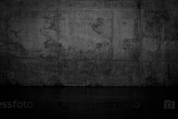 Grungy dark concrete wall and wet floor for background texture, stock photo