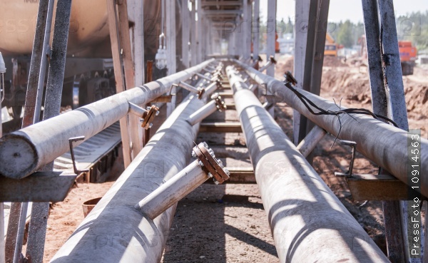 Steel pipes on a newly built industrial enterprises, stock photo