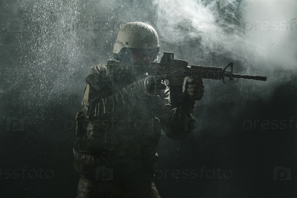 US Army soldier in the rain