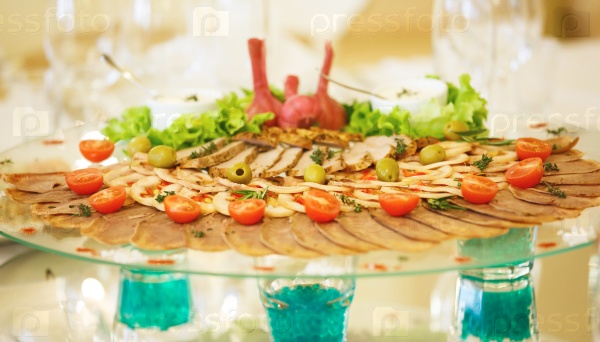 The banquet table with restaurant serving before a wedding banquet, stock photo
