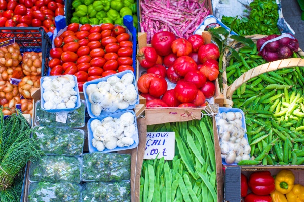 Fruits and vegetables at a farmers market in Istanbul, stock photo