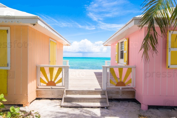 Bright colored houses on an exotic Caribbean island