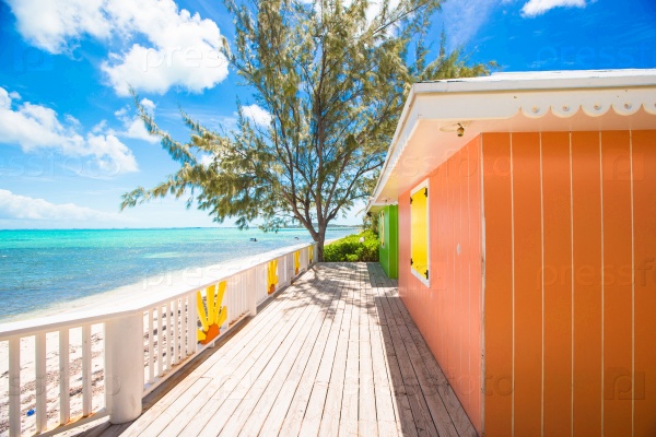 Bright colored houses on an exotic Caribbean island