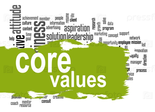 Core values word cloud image with hi-res rendered artwork that could be used for any graphic design.