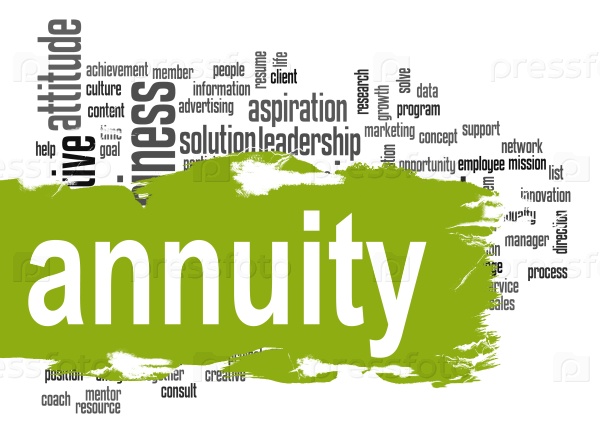 Annuity word cloud with green banner image with hi-res rendered artwork that could be used for any graphic design.