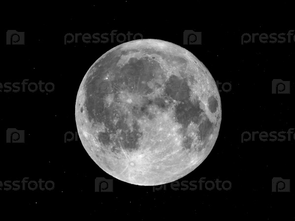 Full moon with stars - seen through my own telescope (no NASA images used), stock photo