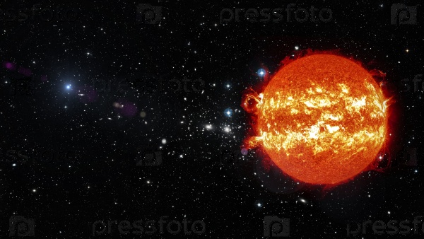 View of sun in outer space in a star field. Elements of this image furnished by NASA, stock photo