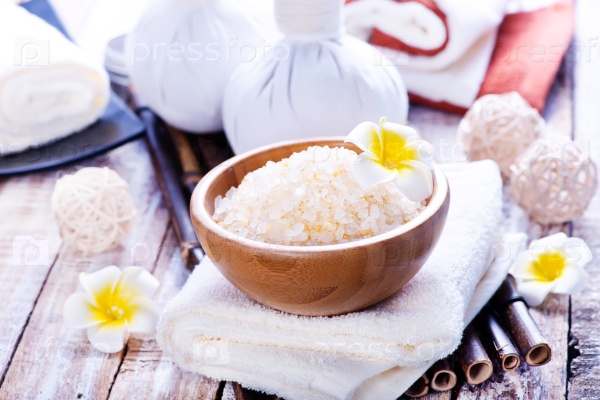 Products for massag and spa on a table, stock photo