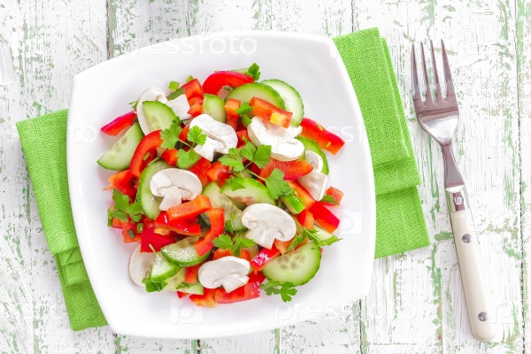 Vegetable salad with mushrooms , stock photo