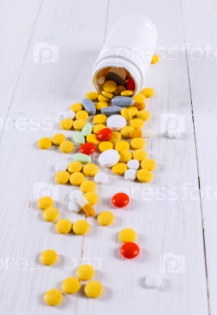 Medicine, pharmacy. Tablets on the table
