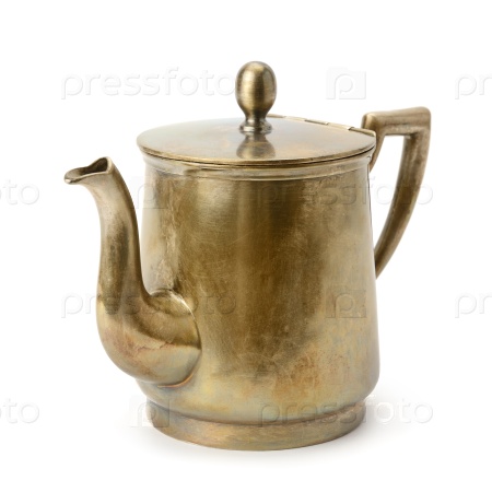 old copper kettle isolated on white