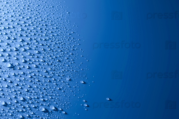 Blue Abstract Water Drops Background With Copy Space