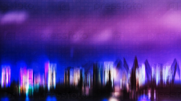 Horizontal vivid digital neon night city port abstraction