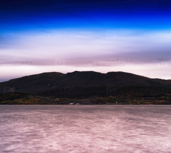Horizontal dramatic Norway fjord hill landscape background backdrop