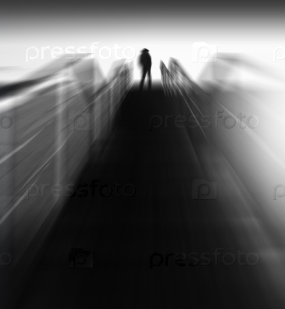Vertical futuristic black and white vibrant man back motion running upstairs abstraction background backdrop