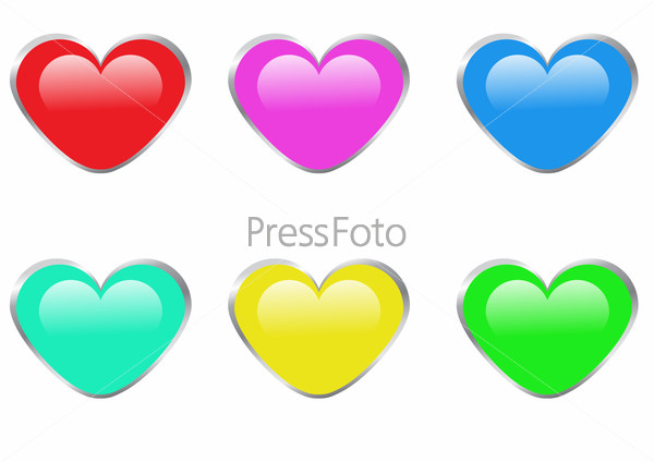 Фотография на тему Цветные сердечки на белом фоне | PressFoto