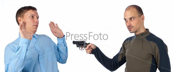 Фотография на тему Вор угрожает бизнесмену пистолетом | PressFoto