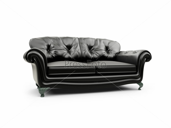 Фотография на тему Черный кожаный диван на белом фоне