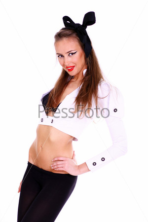 Фотография на тему Стройная сексуальная девушка на белом фоне | PressFoto