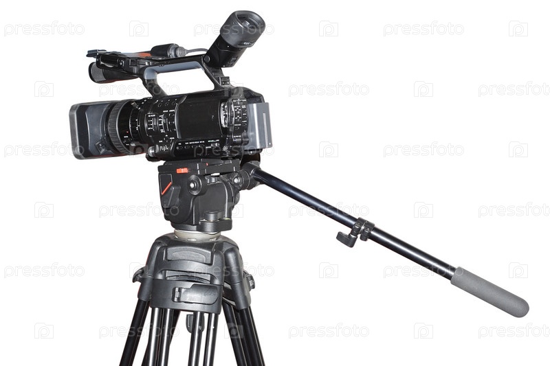 Фотография на тему Видеокамера на штативе, изолированная на белом фоне ...
