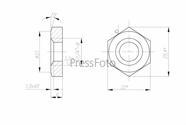 Грани гайки на чертеже