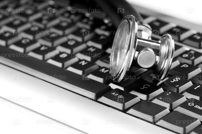 Фотография на тему Стетоскоп и клавиатура, идея информационной ...
