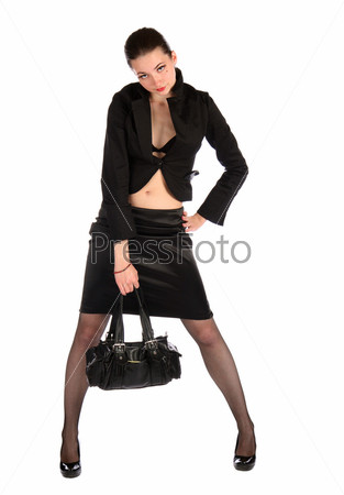 Красивая сексуальная девушка в бикини с пляжной сумкой в руке - иллюстрация в векторе
