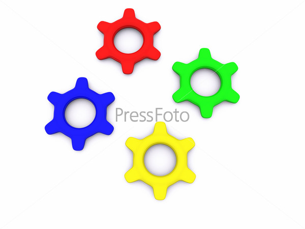 Фотография на тему Цветные шестеренки на белом фоне | PressFoto