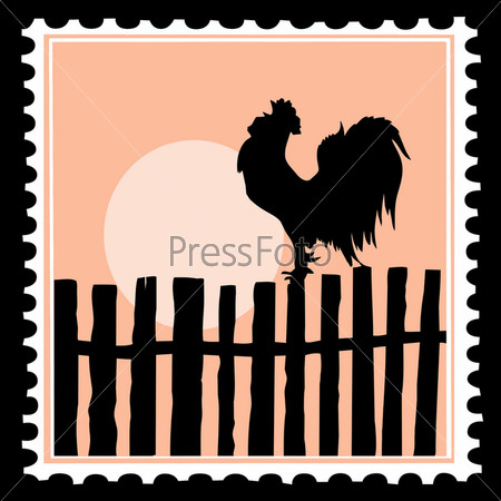 Фотография на тему Петух на заборе, почтовая марка | PressFoto