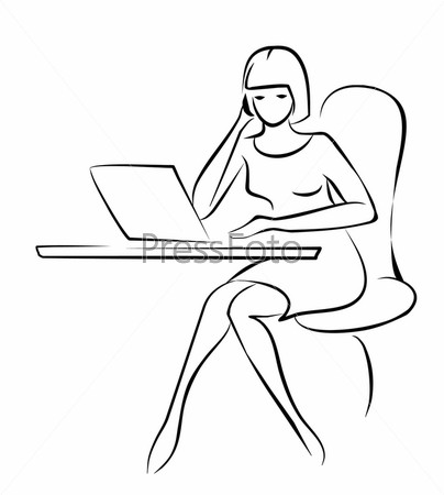 Рисунок в стиле 3D мультфильма Девушка за компьютером